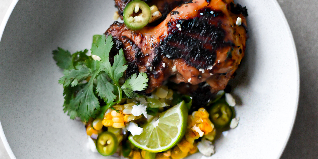 BBQ Chicken Thighs with Elote Salad